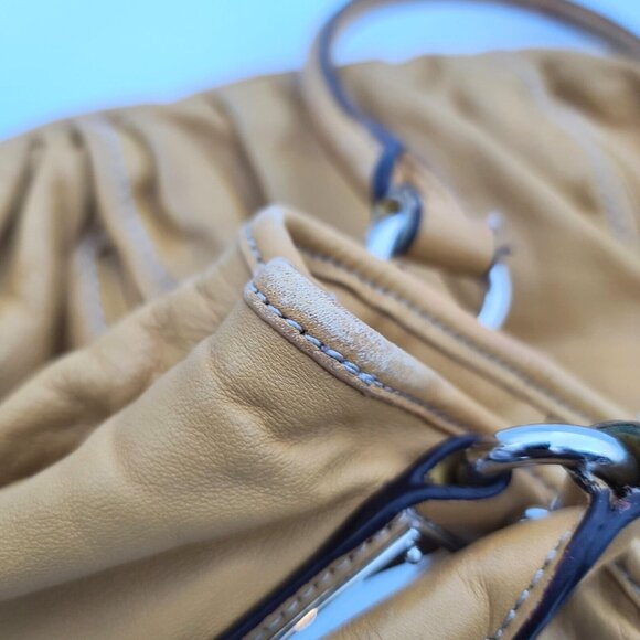 Tignanello Yellow Leather Shoulder Purse Double Handles Middle Divider Multi Zip - Picture 7 of 10